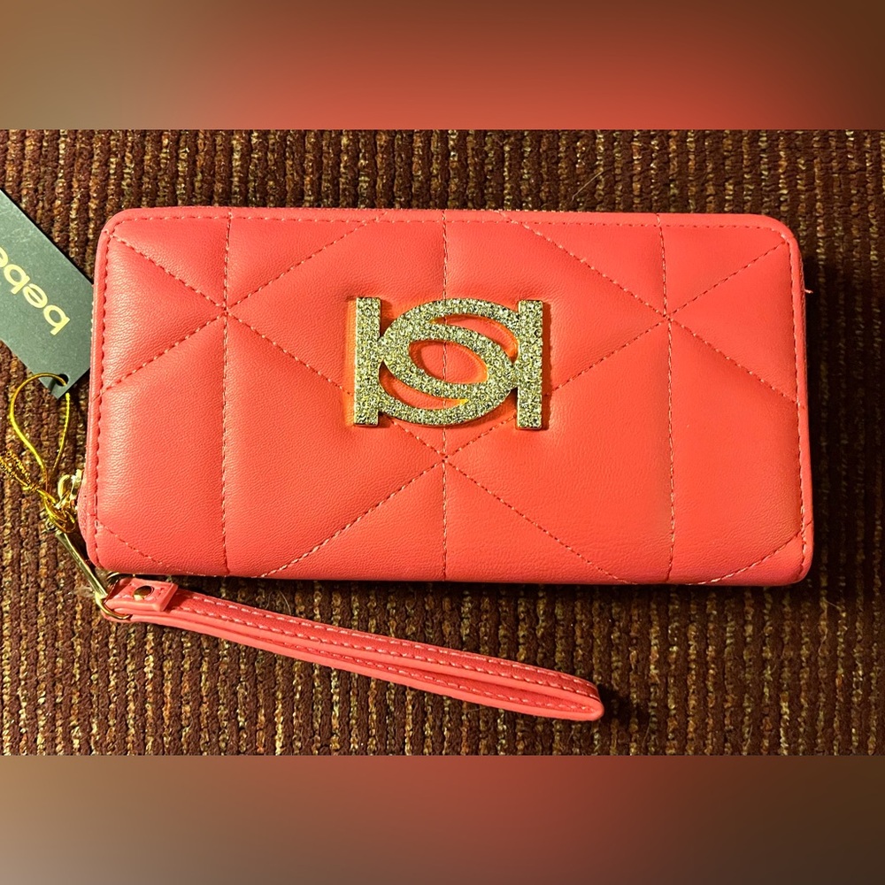 Bebe Zaza Zip Around Hot Pink Wallet w/Rhinestones